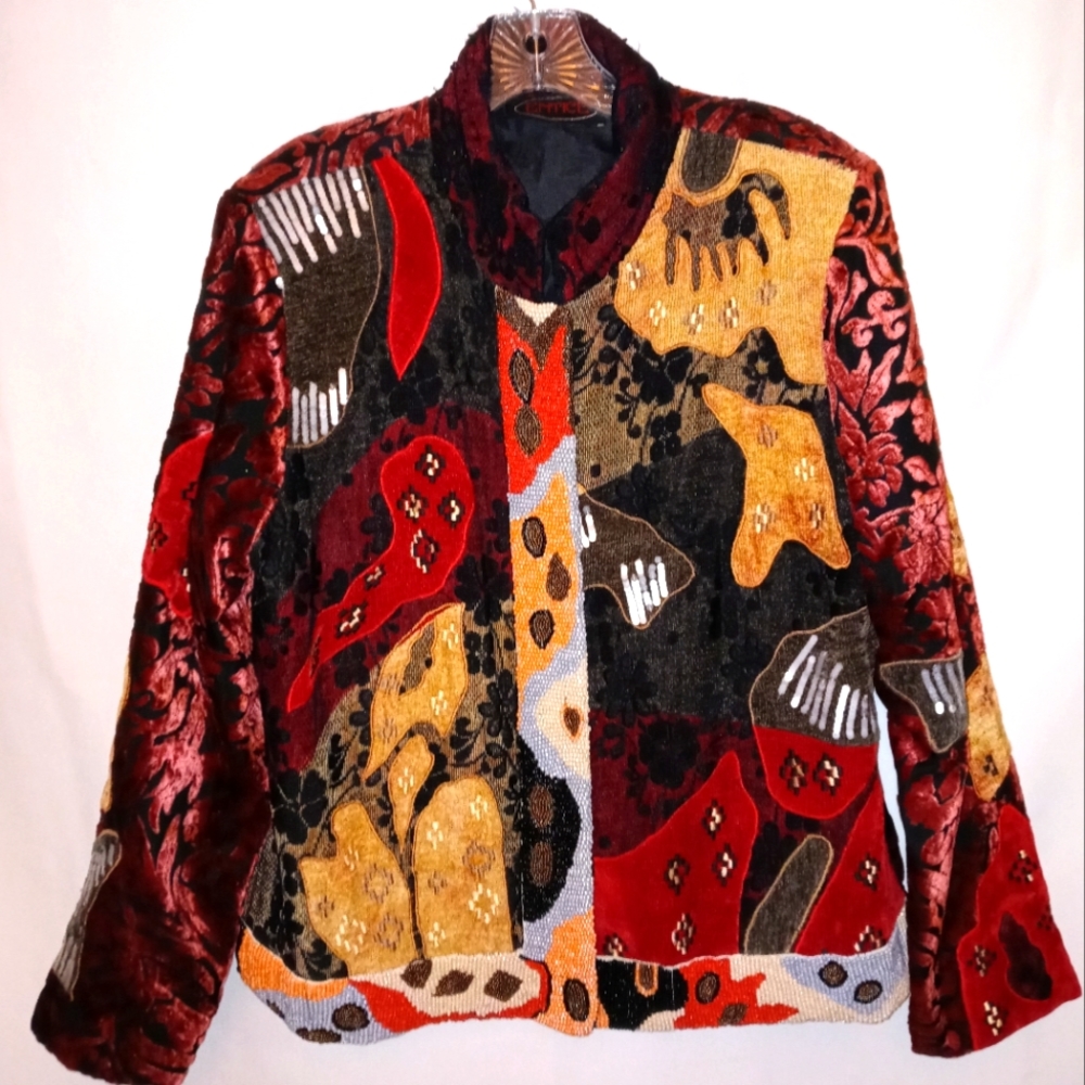 Entice Jacket XL Beaded Velvet Burnout Chenille Patchwork Nordstrom Artsy Blazer